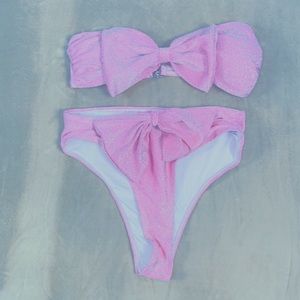 pink sparkley strapless thong bikini